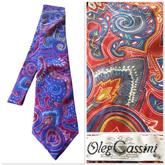 Vintage Oleg Cassini Colorful Paisley Mens Necktie Polyester Tie Bold Vibrant - Picture 1 of 6